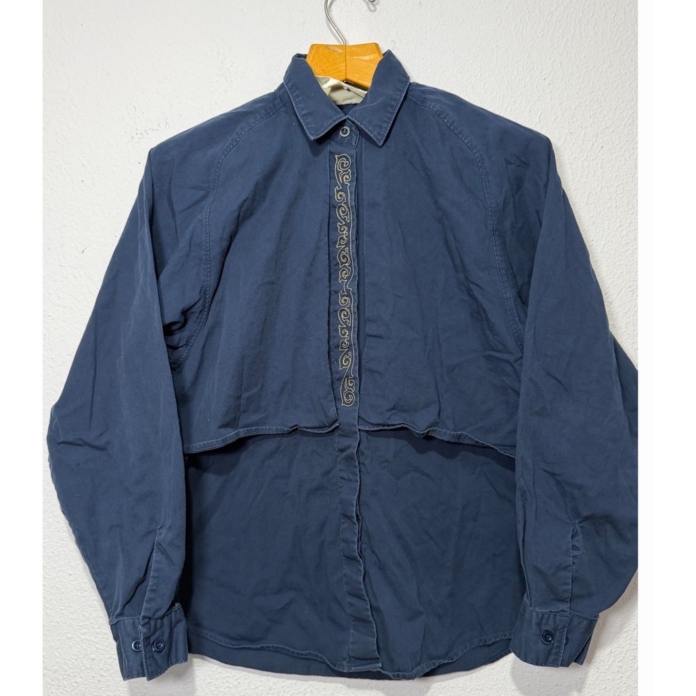 Vintage Wrangler Authentic Western Shirt Navy Blue Embroidered Caped Front Men M